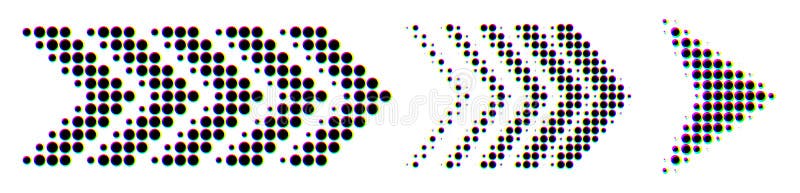 Gradient-style dotted arrow icons with colorful glitch effect stock illustration