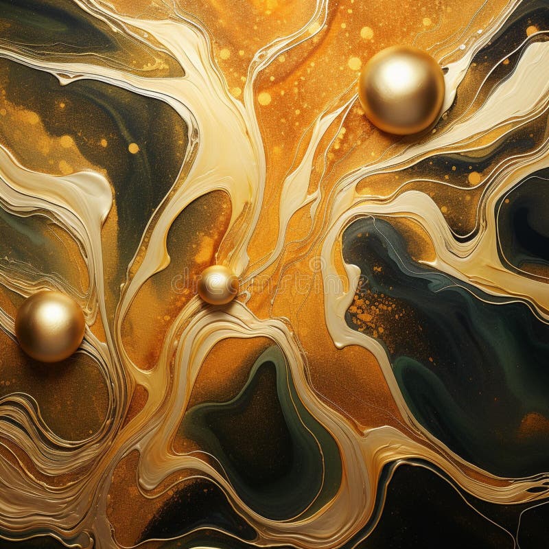 Series of Golden Orbs Suspended on a Liquidcovered Wall, AIgenerated