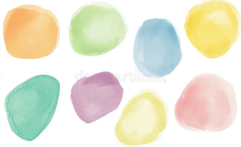 Series of hand-painted round watercolor stains on a white canvas royalty free stock image