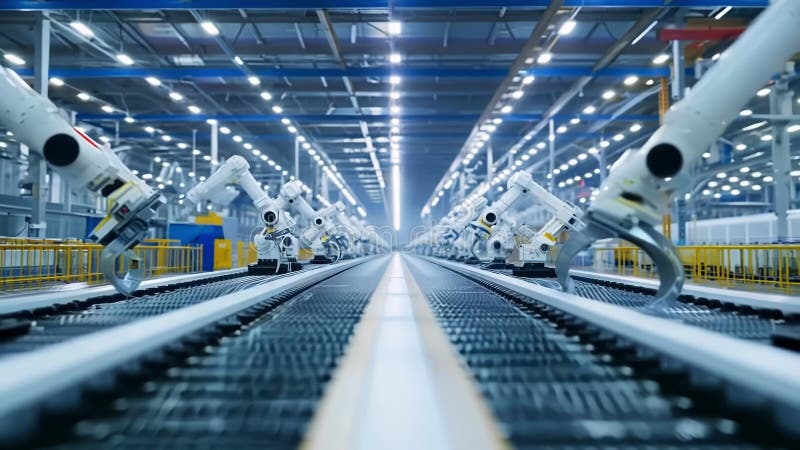 Robotic arms working in modern car factory royalty free illustration