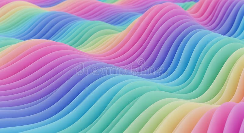 A series of undulating, rainbow-colored waves create a mesmerizing pattern stock illustration