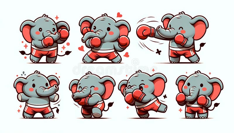 Elephants Showcase Boxing Moves in Vector Illustrations royalty free illustration