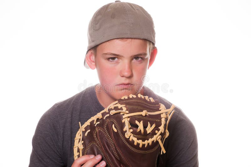 Serious Boy with Baseball and Glove Stock Image Image of catcher