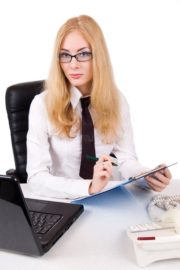 Serious businesswoman in glasses stock image