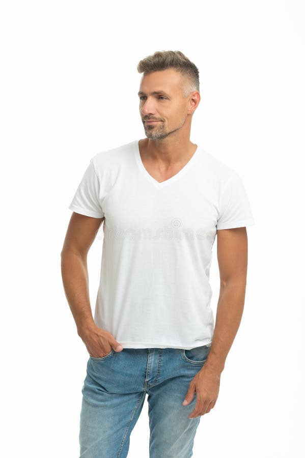 Hey, Dude. Dude Isolated on White. Handsome Man in White Tshirt Stock ...