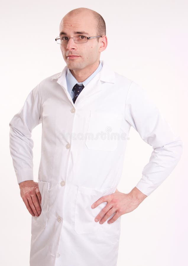 Serious man in lab coat