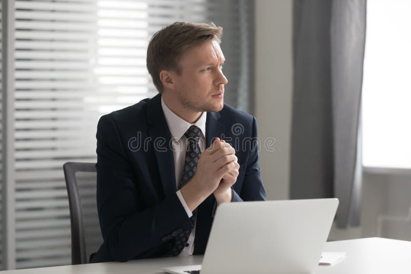 Serious thoughtful businessman feel doubtful concerned about business challenge royalty free stock photos Serious thoughtful businessman feel doubtful concerned about business challenge royalty free stock photos