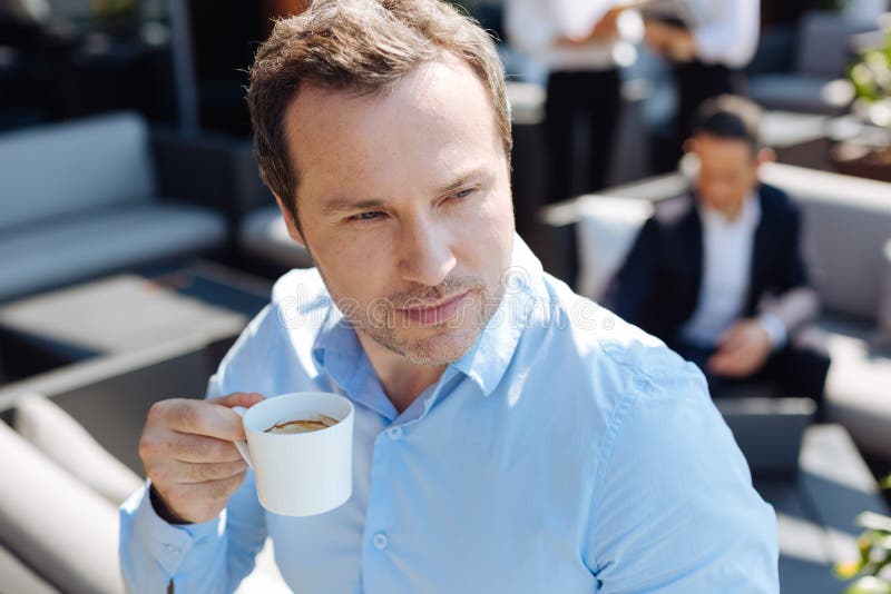 Serious Thoughtful Man Drinking Espresso Stock Image - Image of ...