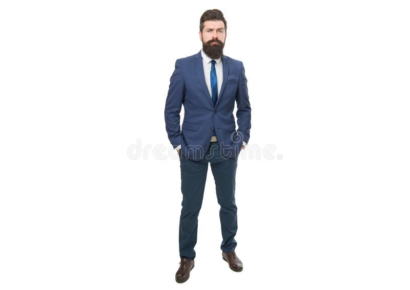 Seriöser professioneller Geschäftsmann Geschäftsmann Chef steht in Taschen fest lizenzfreie stockfotos