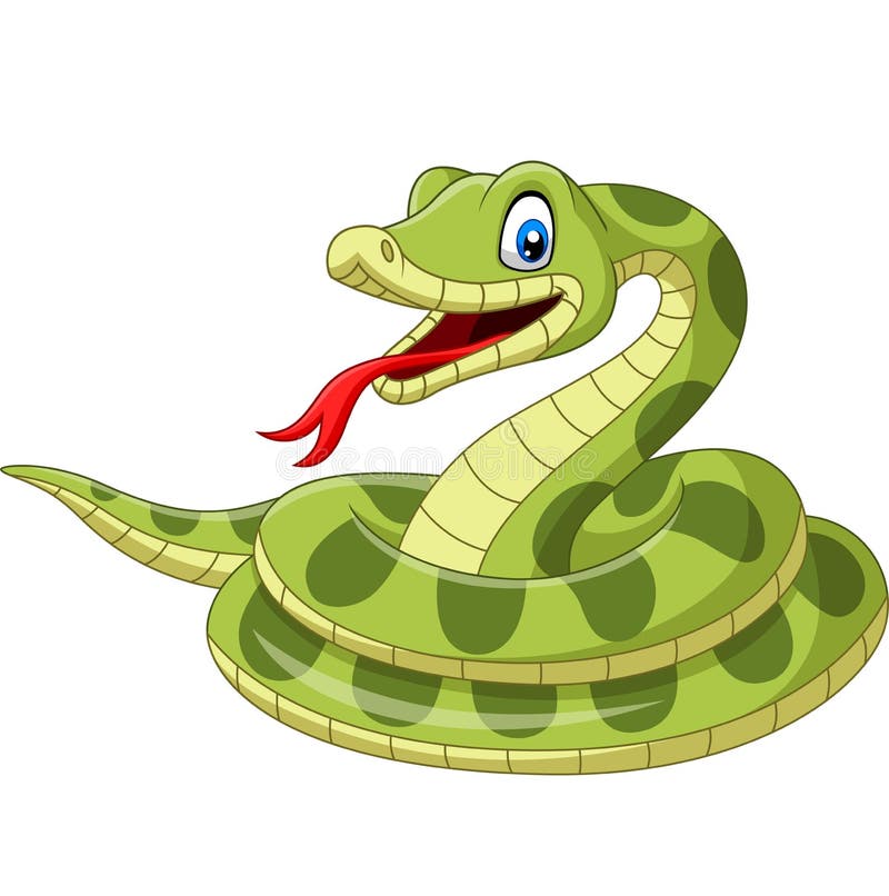 Serpent vert de bande dessinée sur le fond blanc illustration libre de droits