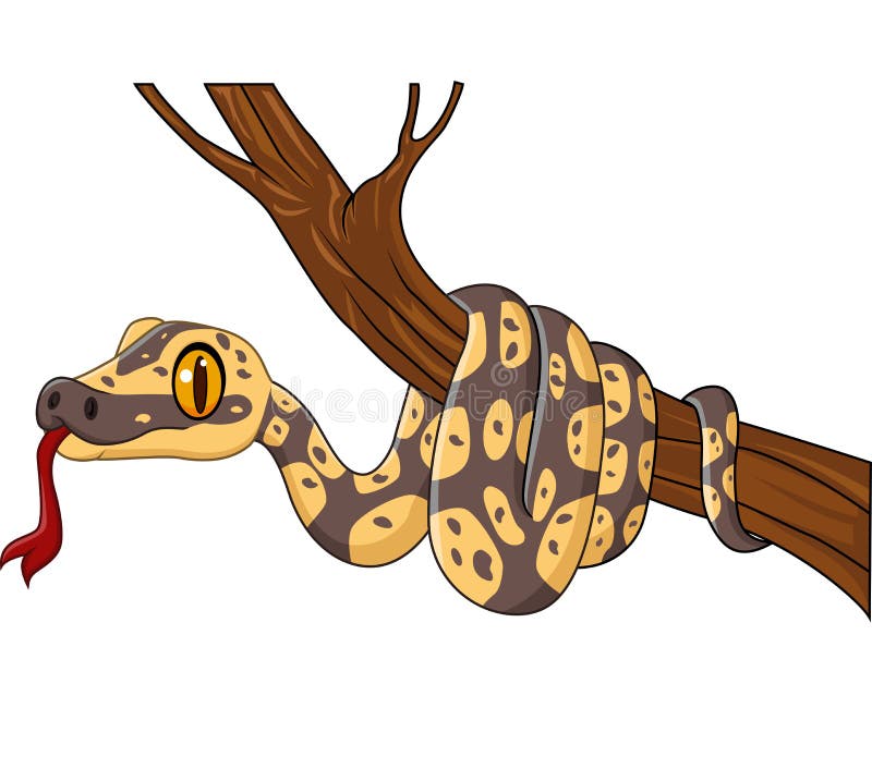 Cobra python engraçada fofa dos desenhos animados na árvore da