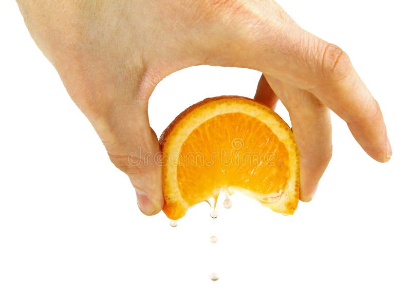 Serrez l'orange à disposition, d'isolement sur un blanc photographie stock libre de droits Serrez l'orange à disposition, d'isolement sur un blanc photographie stock libre de droits