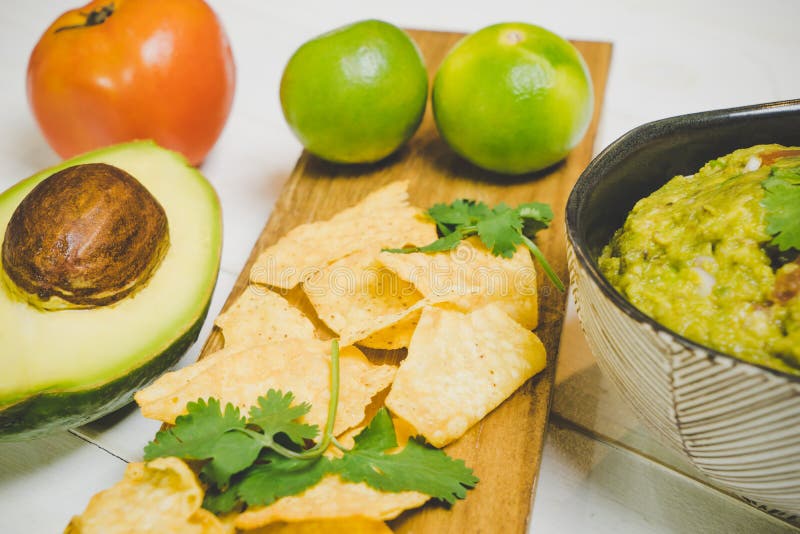 Guacamole with Chips Mexican Food Flat Lay Top View Stock Image Image