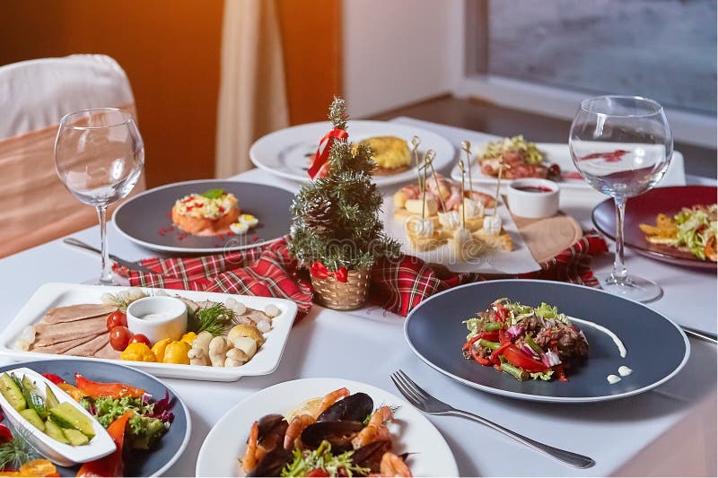 Served festive table with lots of food royalty free stock images Served festive table with lots of food royalty free stock images