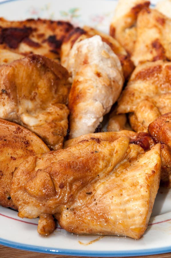 Served Fried Chicken Breast and French Fries with Ketchup and Cu Stock