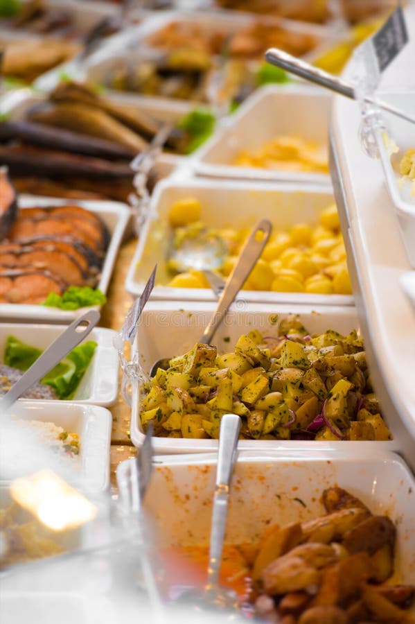 Served meals on sale in grocery store stock photos