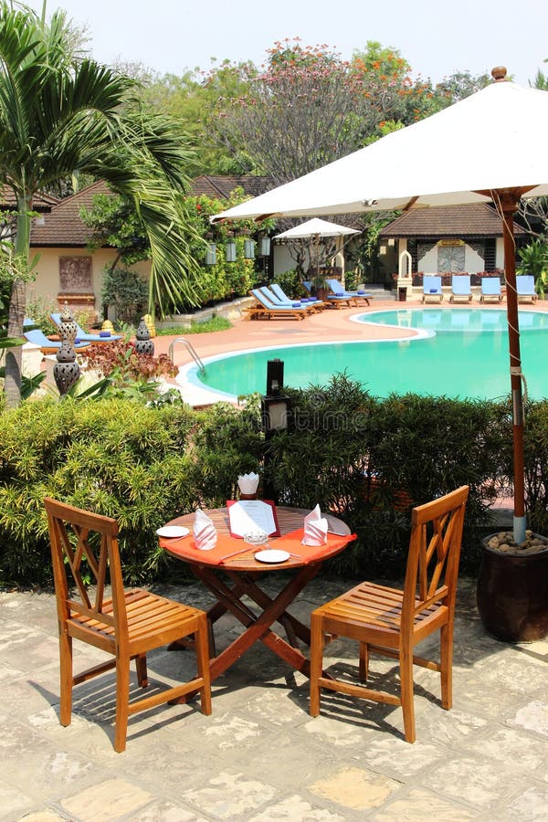 Served table at luxury resort royalty free stock photo Served table at luxury resort royalty free stock photo