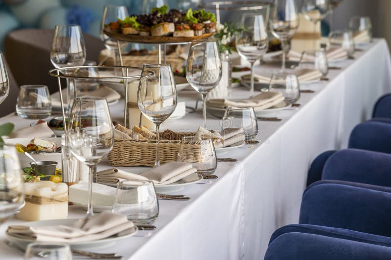 Served table in a restaurant for receiving guests royalty free stock image