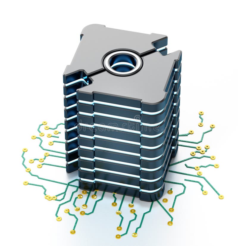 Server de rețea futurist generic pe placa 3d cu plăci PCB royalty free illustration