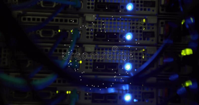 Server rack with blinking lights animation, data transferring, in modern data center stock footage