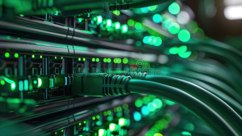 The Server Rack with Ethernet Cables. royalty free stock photography.
