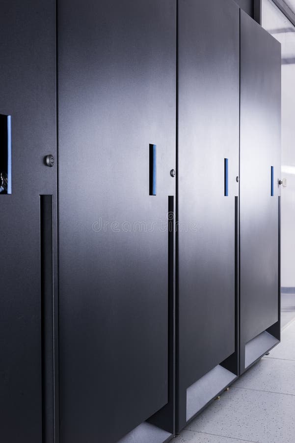 Server Racks with Detail on Door Lock Stock Photo Image of blue