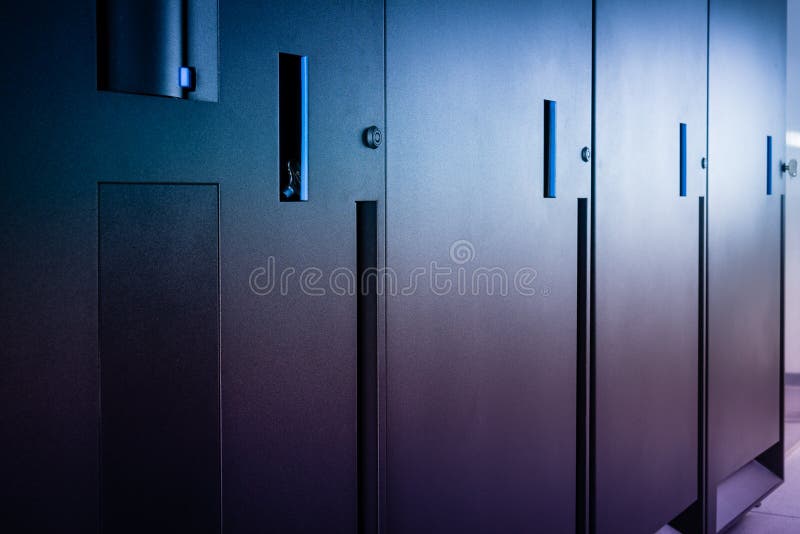 Server Racks with Detail on Door Lock Stock Photo Image of