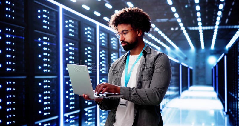 Server Room In Data Center. Cloud Computer Engineer royalty free stock images