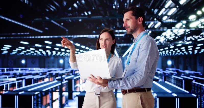 Server Room In Data Center. Cloud Computer Engineers royalty free stock images
