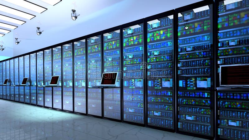 Server room in datacenter, room equipped with data servers. royalty free stock photography