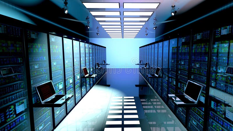 Server room in datacenter, room equipped with data servers. royalty free stock photos