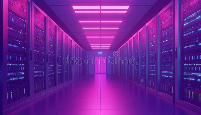 Server Room Hosting Data Center Services With Rows Of Server Racks For Efficient Data Storage And royalty free stock images