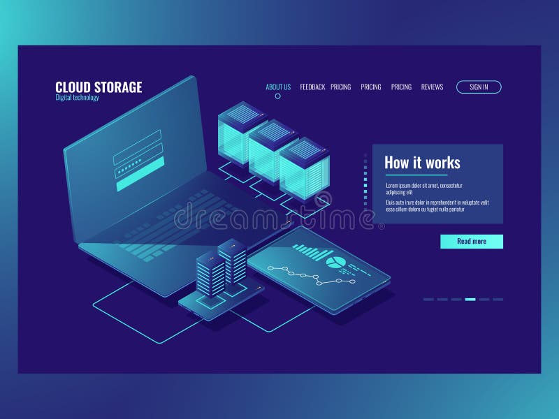 Server room, Operations with data, network connection, cloud storage technology big data processing, data center royalty free illustration
