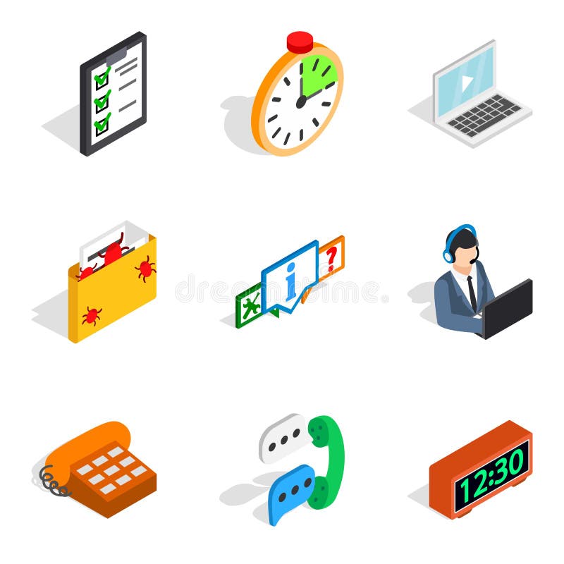 Server setting icons set, isometric style vector illustration