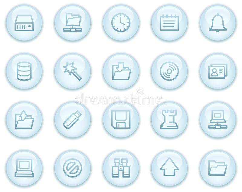 Server web icons, light blue circle buttons series stock illustration