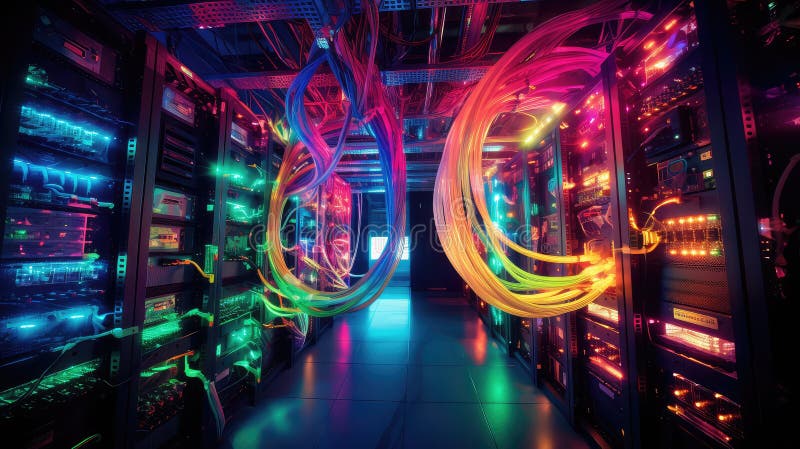 Illustration av serverdatacenterinfrastruktur för molnlagringsnätverkets säkerhetskylserver AI genererad datacentral