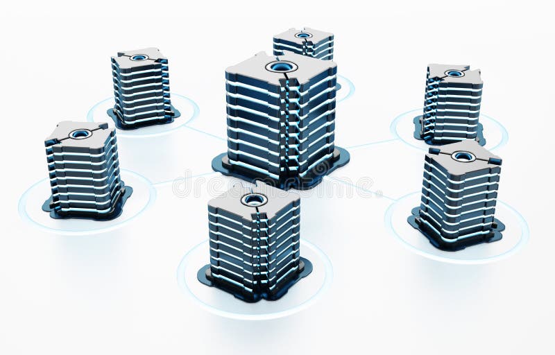 Serverele generice de rețele futuristice conectate între ele cu ilustrație 3d vector illustration