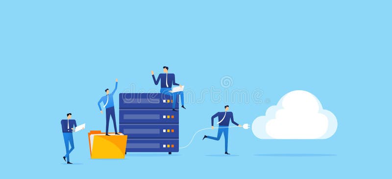 Serveren för affärsteknologilagring förbinder för att fördunkla beräkning stock illustrationer