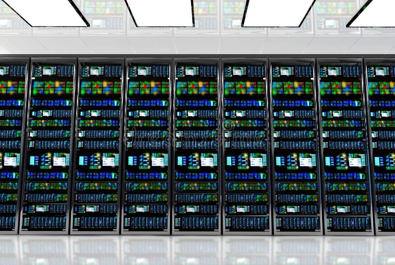 Serverraum im datacenter, Raum ausgerüstet mit Datenservern stock abbildung Serverraum im datacenter, Raum ausgerüstet mit Datenservern stock abbildung