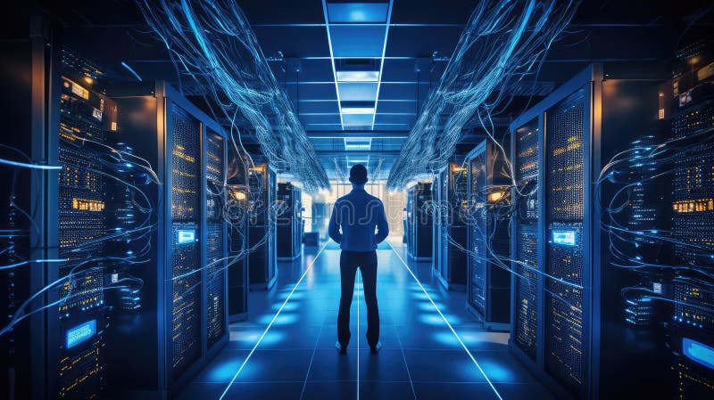 Servers cloud data center illustration equipment technology, infrastructure storage, virtualization scalability servers cloud data center AI generated
