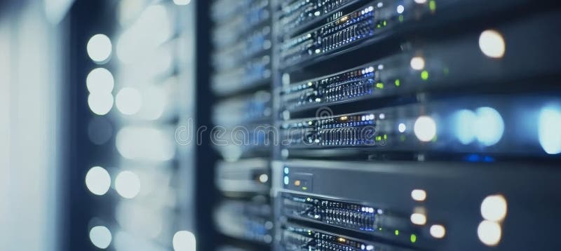 Servers in Data Center Cloud Computing and Information Technology Infrastructure with Bokeh stock illustration