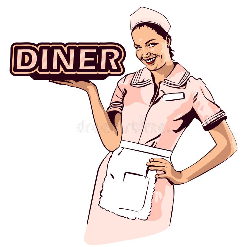 Serveuse de wagon-restaurant d'image de vecteur rétro illustration stock