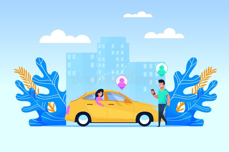 Service de transport de Carpool Caractère plat de personnes illustration de vecteur Service de transport de Carpool Caractère plat de personnes illustration de vecteur