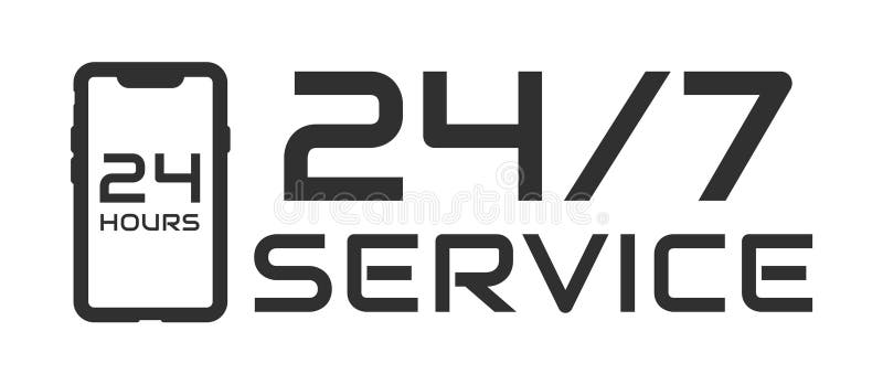 24 7 Service deschis 24 de ore pe zi și 7 zile pe săptămână cerc timbru pictogramă. Buton pentru simbolul siglă asistență în magaz royalty free illustration