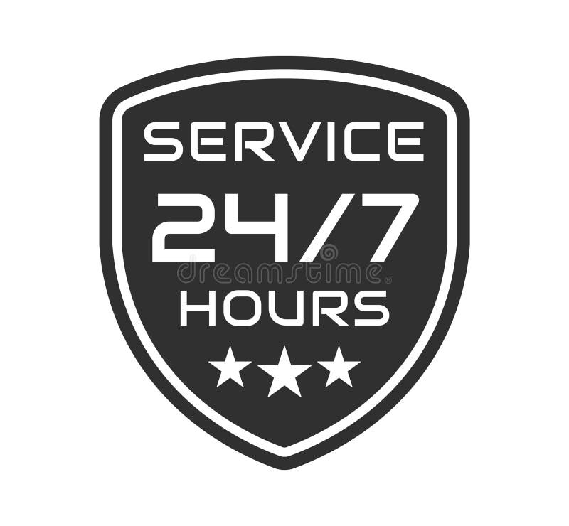 24 7 Service deschis 24 de ore pe zi și 7 zile pe săptămână cerc timbru pictogramă. Buton pentru simbolul siglă asistență în magaz stock illustration