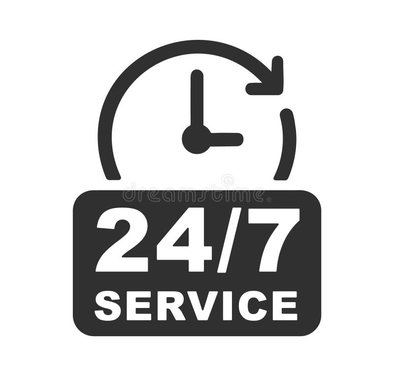 24 7 Service deschis 24 de ore pe zi și 7 zile pe săptămână cerc timbru pictogramă. Buton pentru simbolul siglă asistență în magaz royalty free illustration