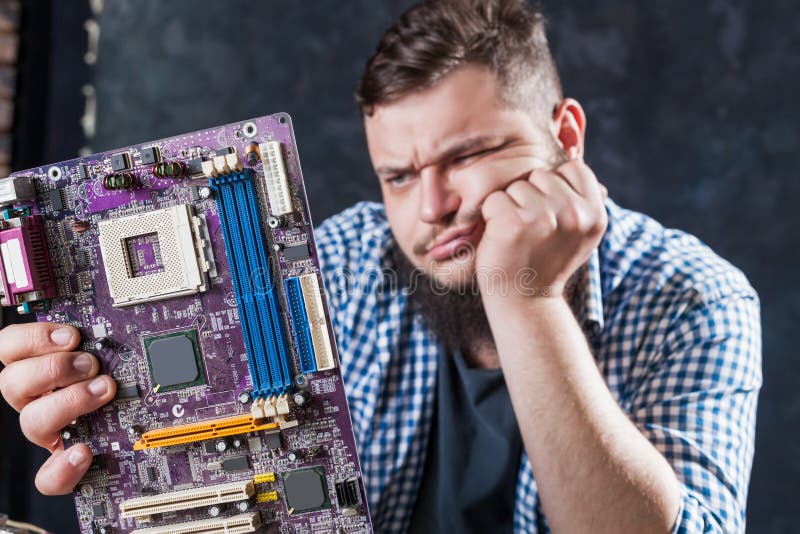Computer is made of electronic components. Engineer Fix.