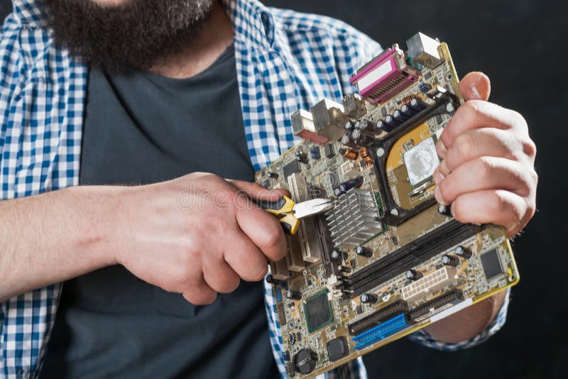 Service Engineer Repair Pc Motherboard Stock Image Image of male
