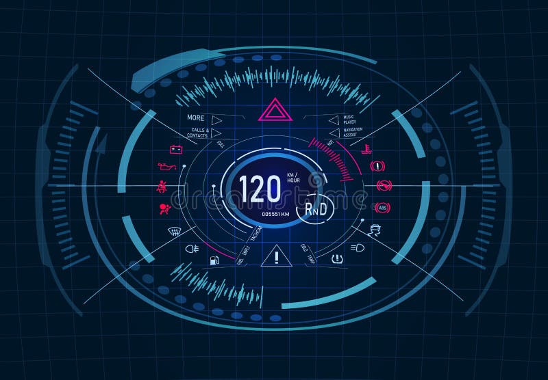 Service för utbyte för bunkebilelevator lyftolja Futuristisk instrumentbrädadesign Hastighetsmätare takometer gui hudillustration vektor illustrationer