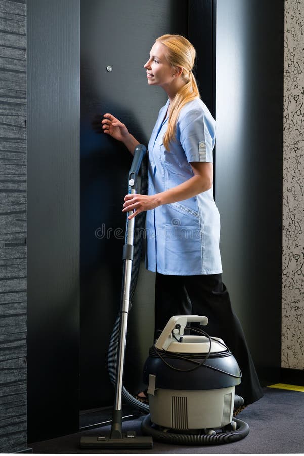 Service in Hotel, Maid with Vacuum Cleaner Stock Image Image of